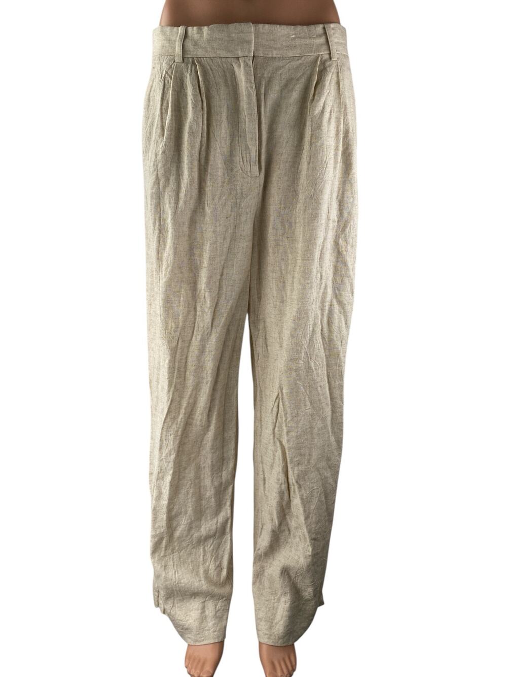 Abercrombie & Fitch Beige Linen High Rise Pleated Wide Leg Trousers Pants Sz 30